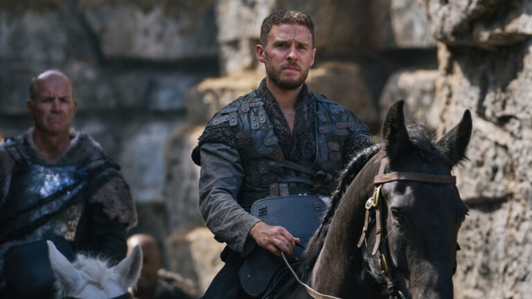 Iain de Caestecker on horseback as Arthur in The Winter King